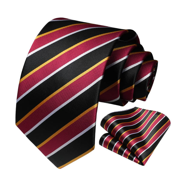 Stripe Tie Handkerchief Set - RED/YELLOW/BLACK