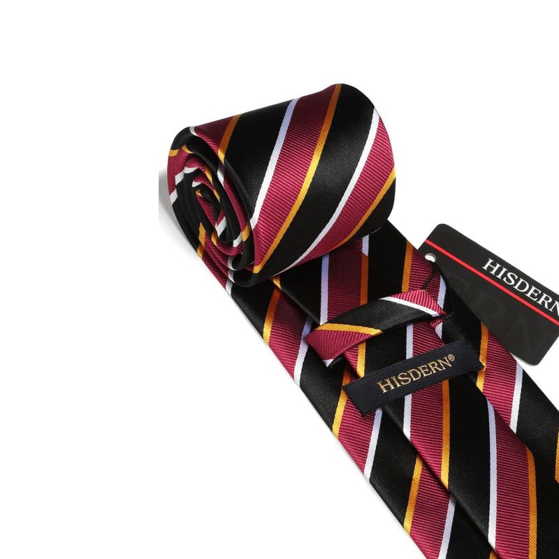 Stripe Tie Handkerchief Set - RED/YELLOW/BLACK