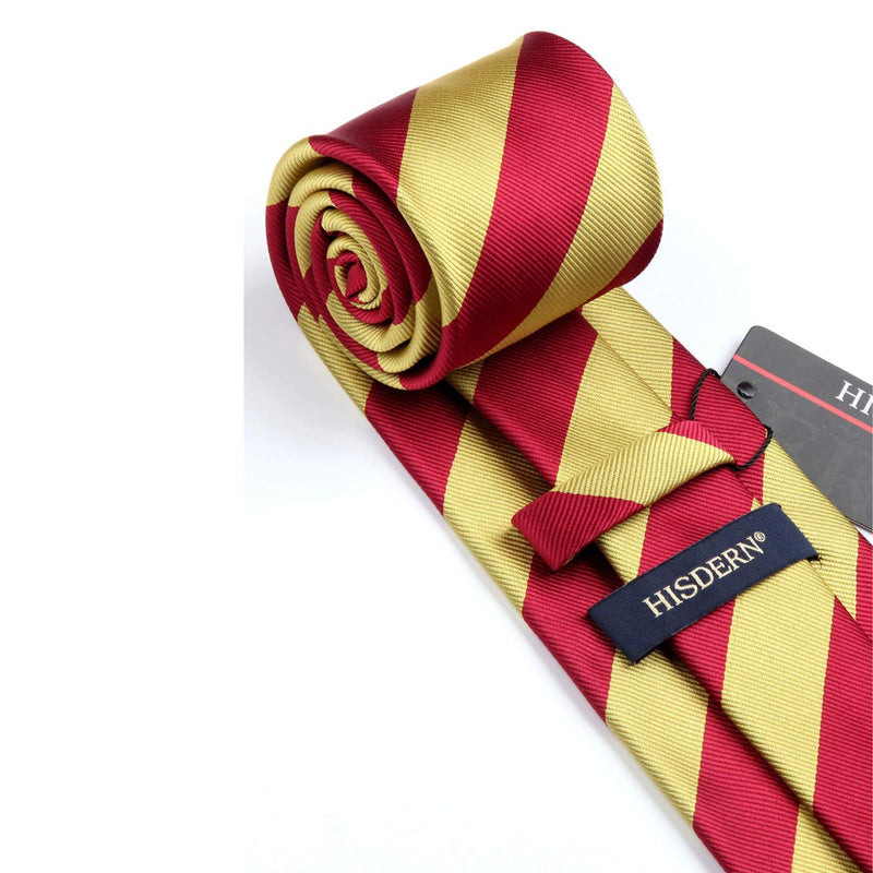 Stripe Tie Handkerchief Set - 09-GOLD/RED