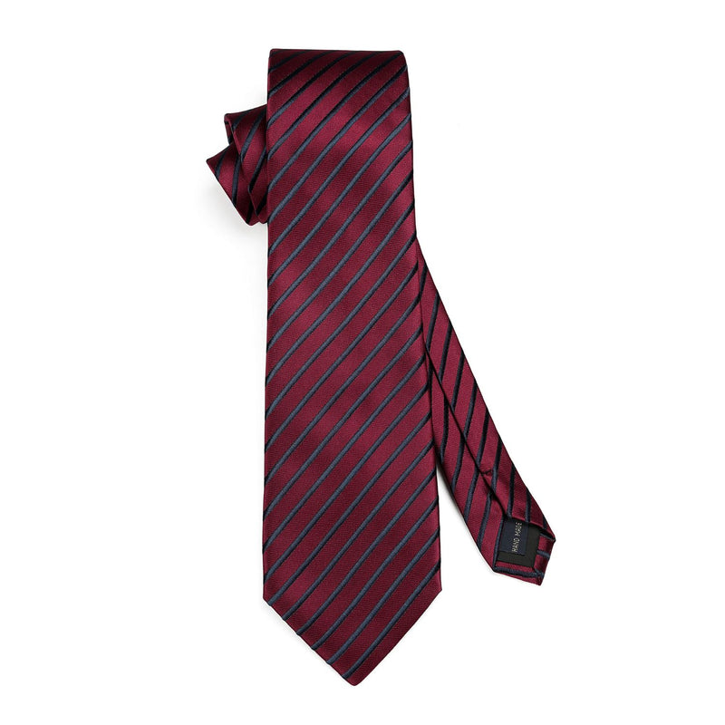 Stripe Tie Handkerchief Set - 8-BURGUNDY/BLACK