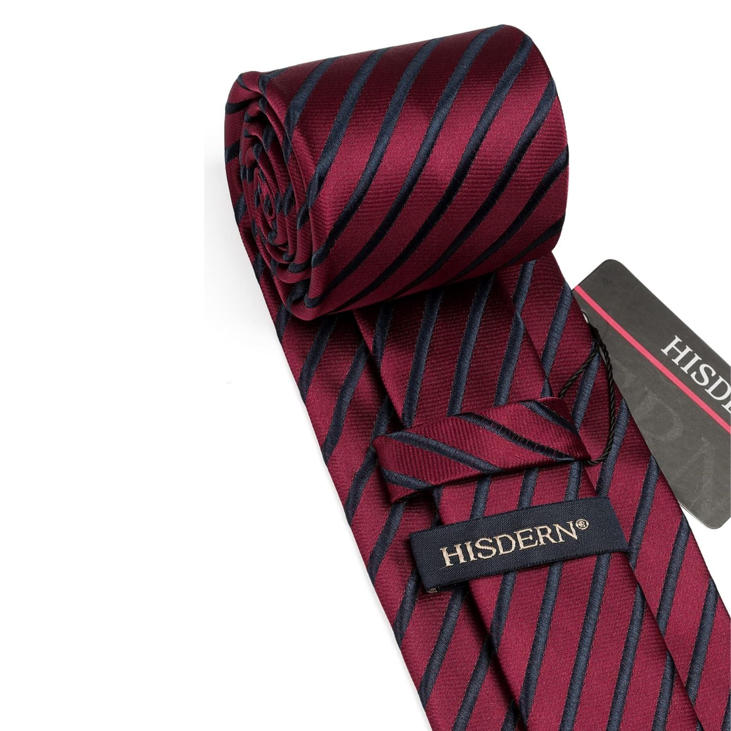 Stripe Tie Handkerchief Set - 8-BURGUNDY/BLACK