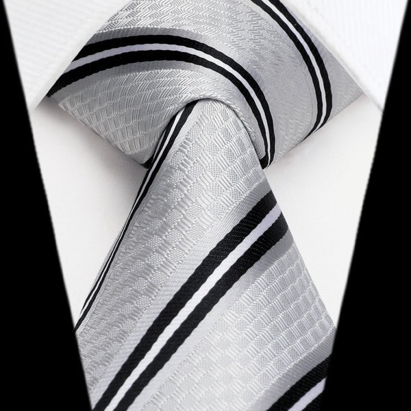 Stripe Tie Handkerchief Set - D-01 WHITE/BLACK