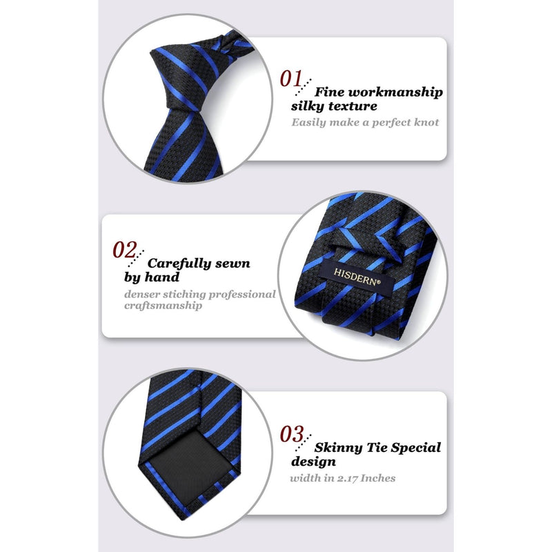 Stripe Tie Handkerchief Set - B-01 BLUE/BLACK