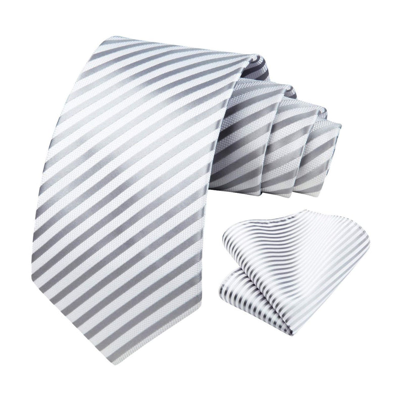 Stripe Tie Handkerchief Set - 10-GRAY/WHITE