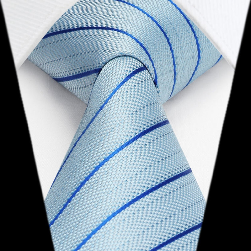 Stripe Tie Handkerchief Set - B-05-BLUE/GREY