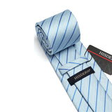 Stripe Tie Handkerchief Set - B-05-BLUE/GREY