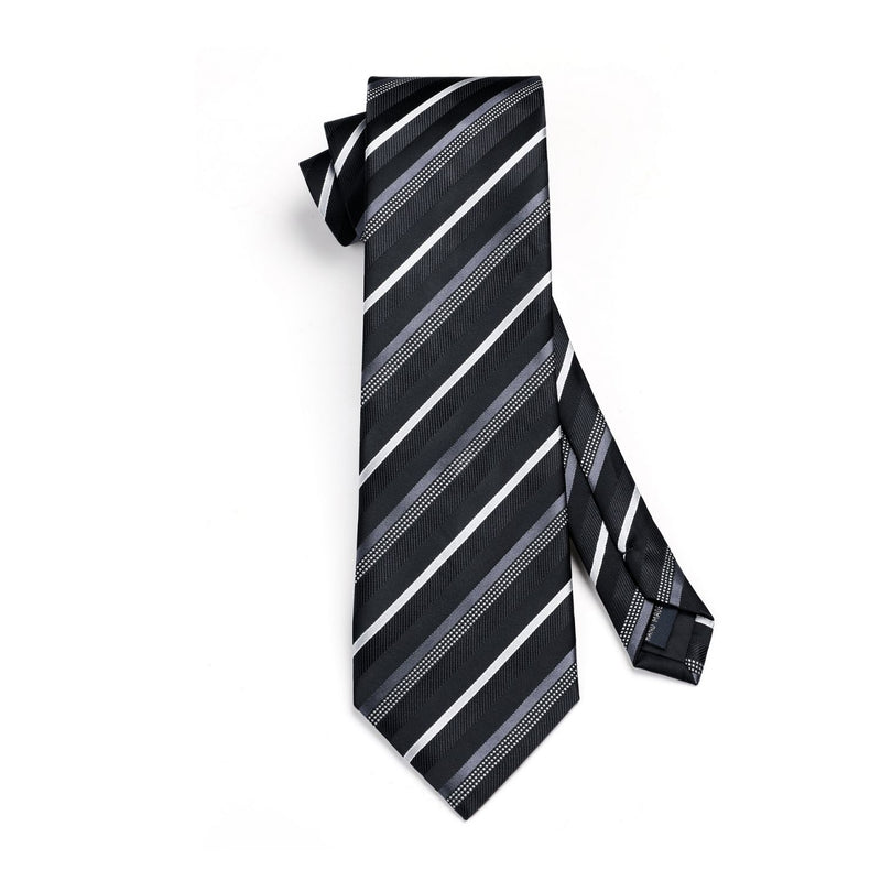 Stripe Tie Handkerchief Set - 17 BLACK