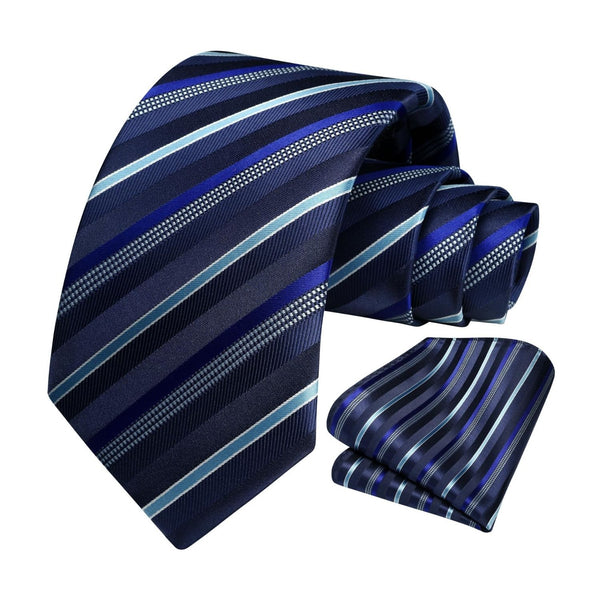 Stripe Tie Handkerchief Set - C-02 NAVY BLUE