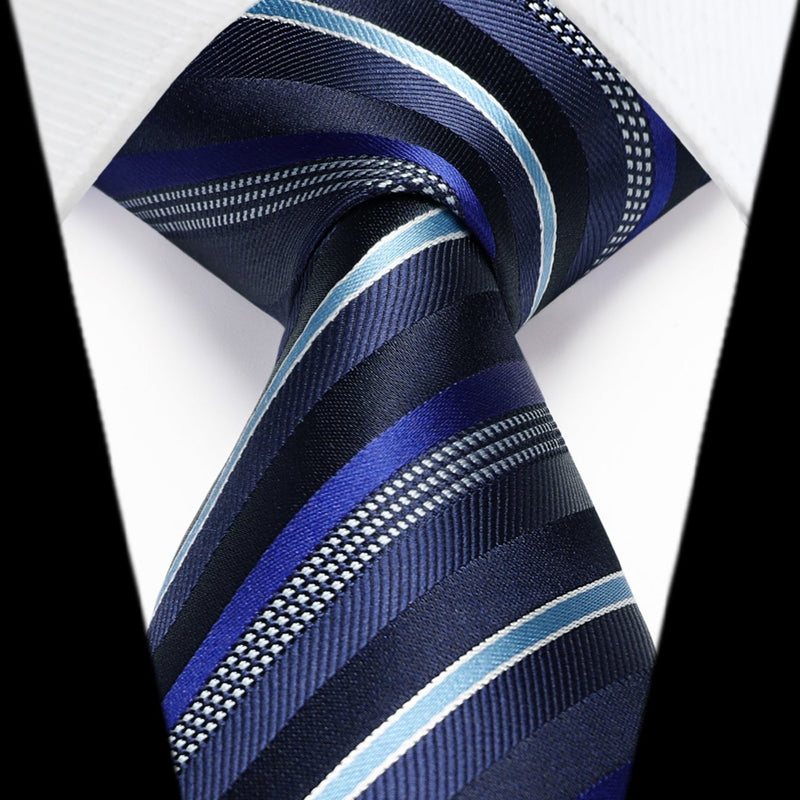 Stripe Tie Handkerchief Set - C-02 NAVY BLUE