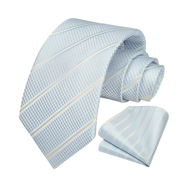 Stripe Tie Handkerchief Set - SILVER-1