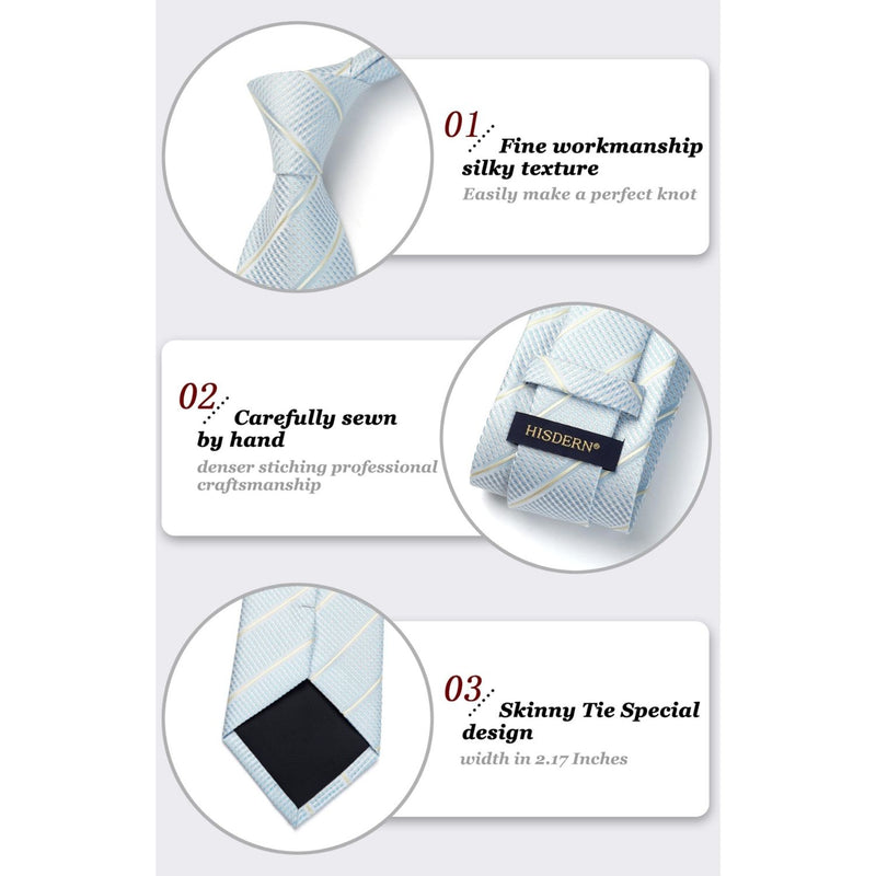 Stripe Tie Handkerchief Set - SILVER-1