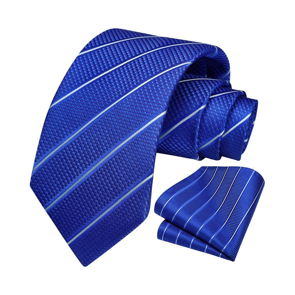 Stripe Tie Handkerchief Set - ROYAL BLUE