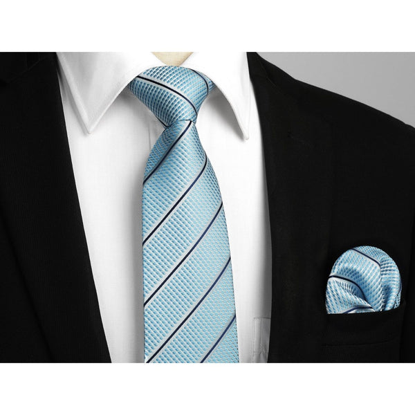 Stripe Tie Handkerchief Set - C-04 BLUE 1