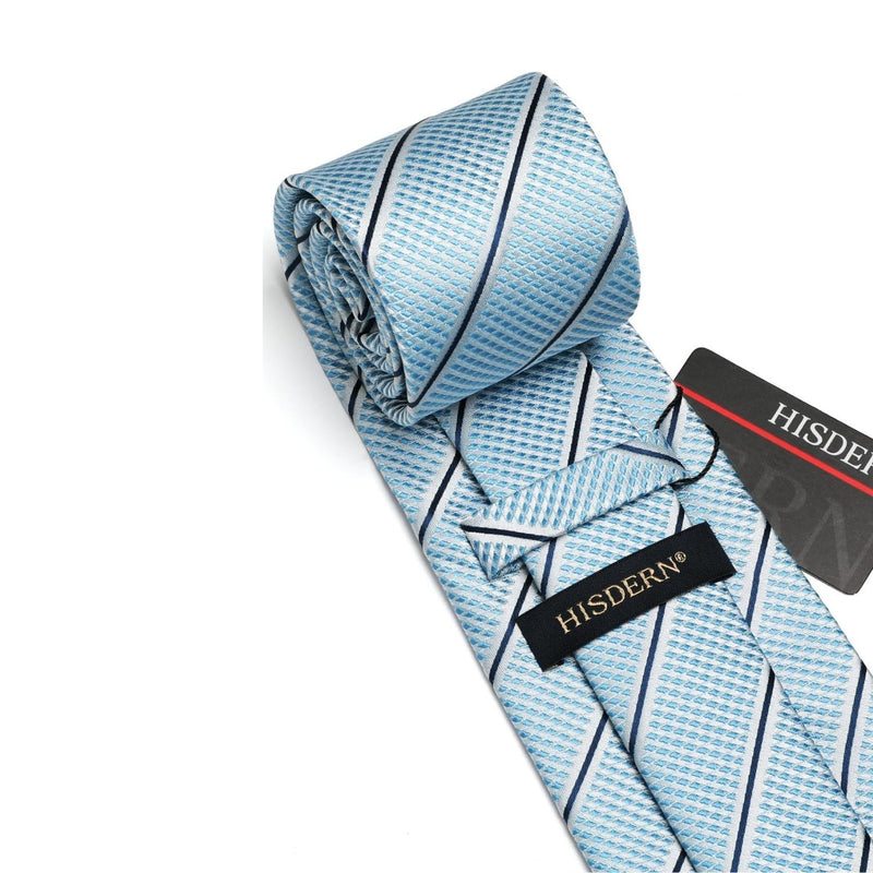 Stripe Tie Handkerchief Set - C-04 BLUE 1