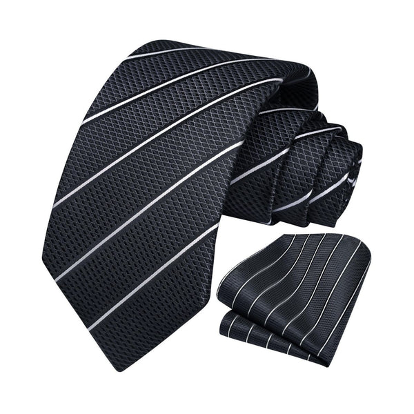 Stripe Tie Handkerchief Set - BLACK-1