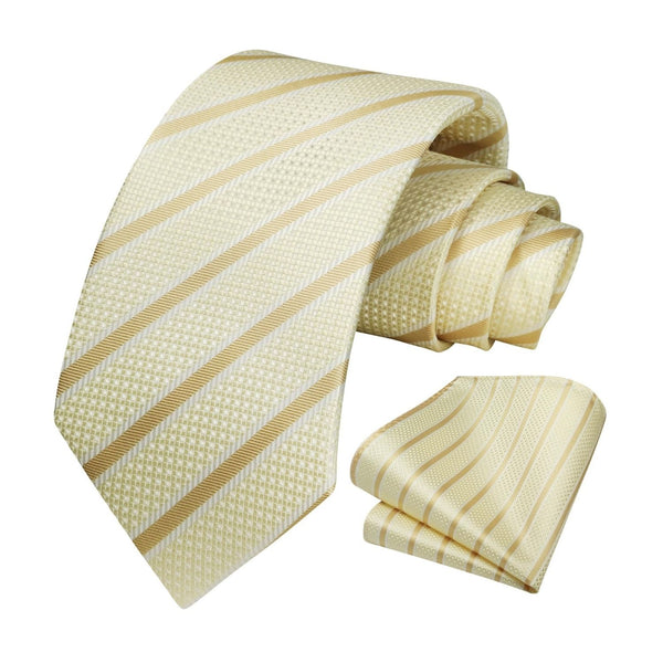 Stripe Tie Handkerchief Set - GOLD/CHAMPAGNE