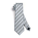 Stripe Tie Handkerchief Set - 33 SILVER BLACK