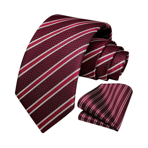 Stripe Tie Handkerchief Set - RED