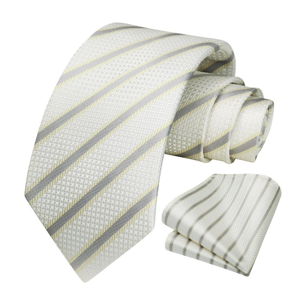 Stripe Tie Handkerchief Set - D-02 SILVER/WHITE