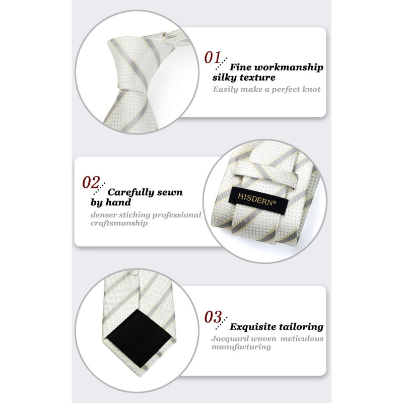 Stripe Tie Handkerchief Set - D-02 SILVER/WHITE