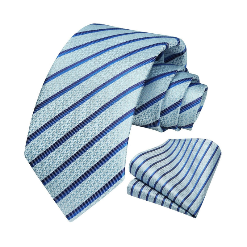 Stripe Tie Handkerchief Set - BABY BLUE