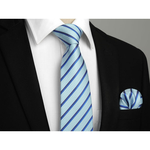 Stripe Tie Handkerchief Set - BABY BLUE