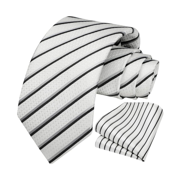 Stripe Tie Handkerchief Set - WHITE