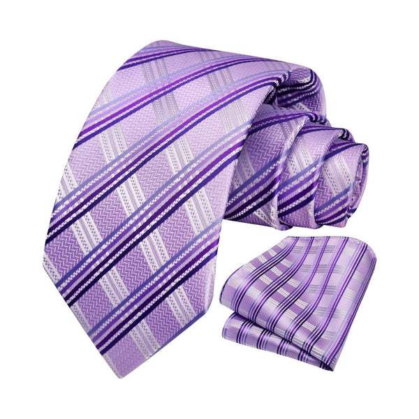 Stripe Tie Handkerchief Set - PURPLE