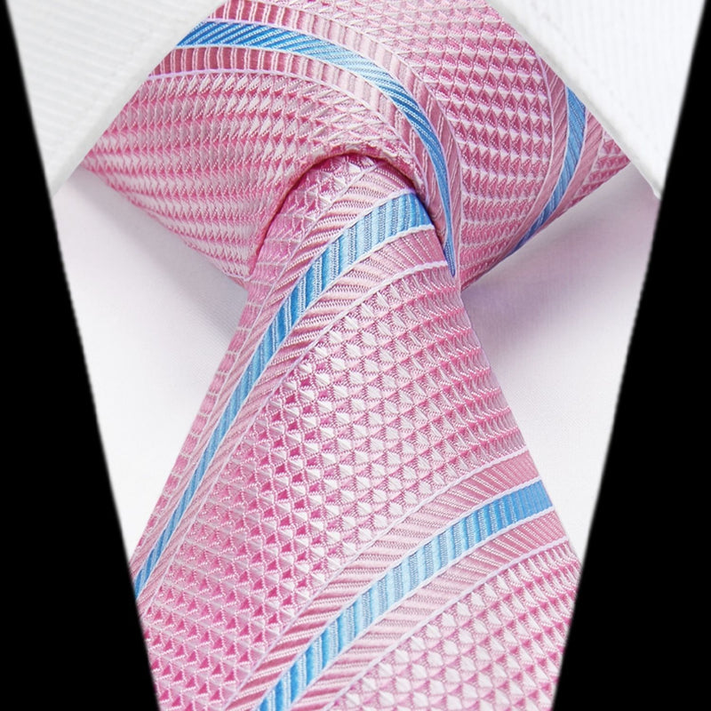 Stripe Tie Handkerchief Set - G-06-PINK