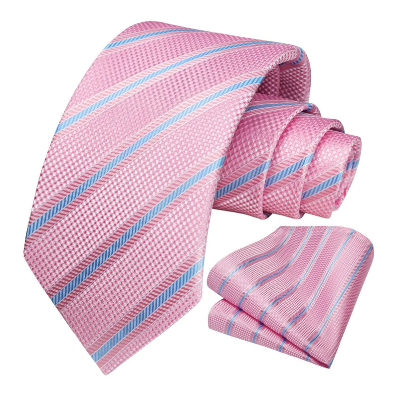 Stripe Tie Handkerchief Set - G-06-PINK