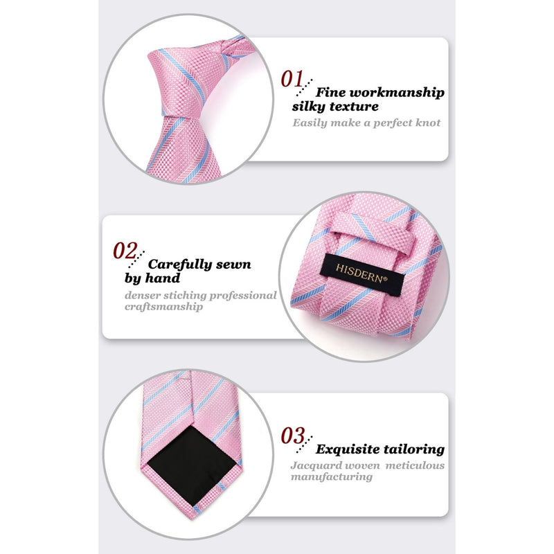 Stripe Tie Handkerchief Set - G-06-PINK