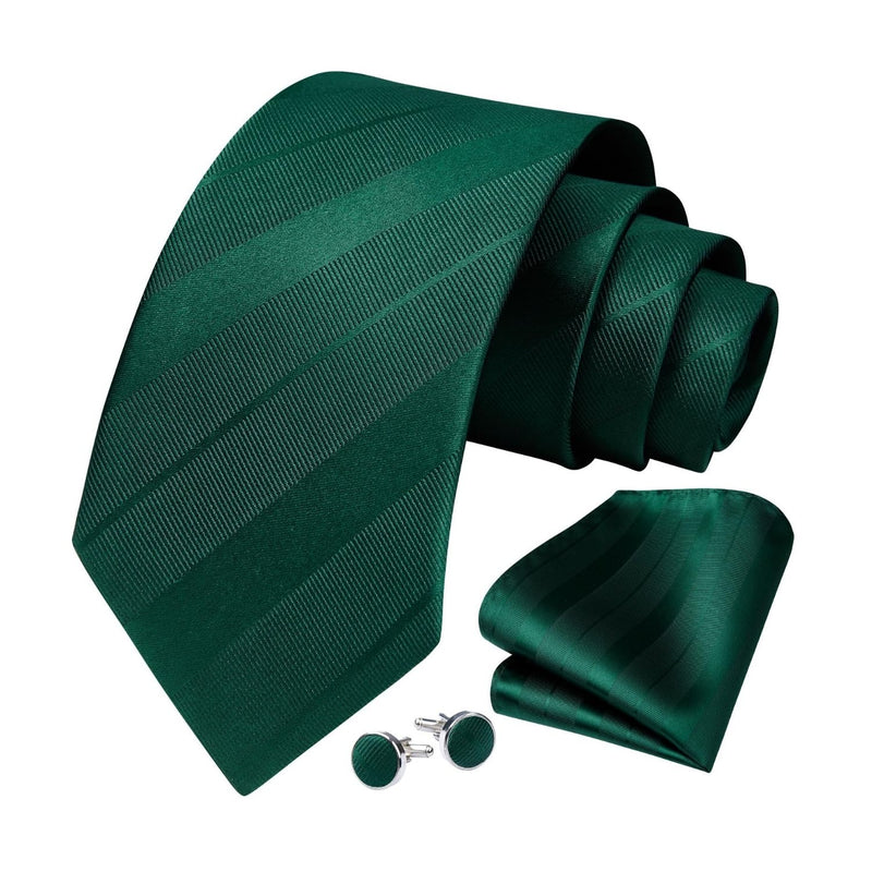 Stripe Tie Handkerchief Cufflinks - 05-GREEN4