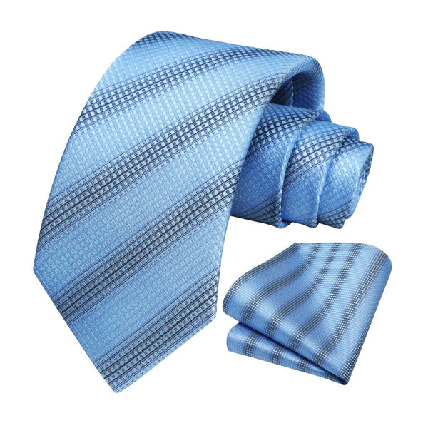 Stripe Tie Handkerchief Set - C-05 BLUE