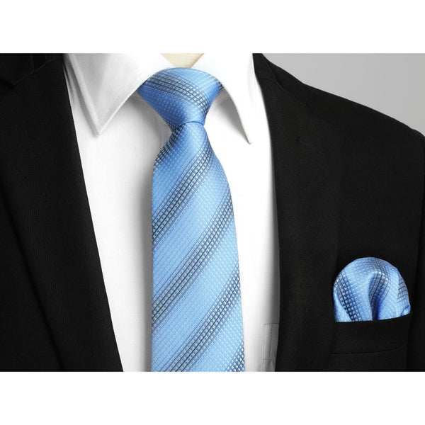 Stripe Tie Handkerchief Set - C-05 BLUE