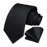 Stripe Tie Handkerchief Set -A-03 BLACK