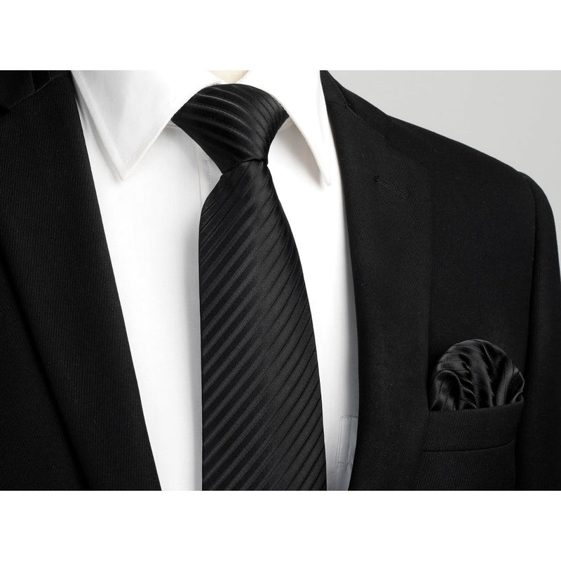 Stripe Tie Handkerchief Set -A-03 BLACK