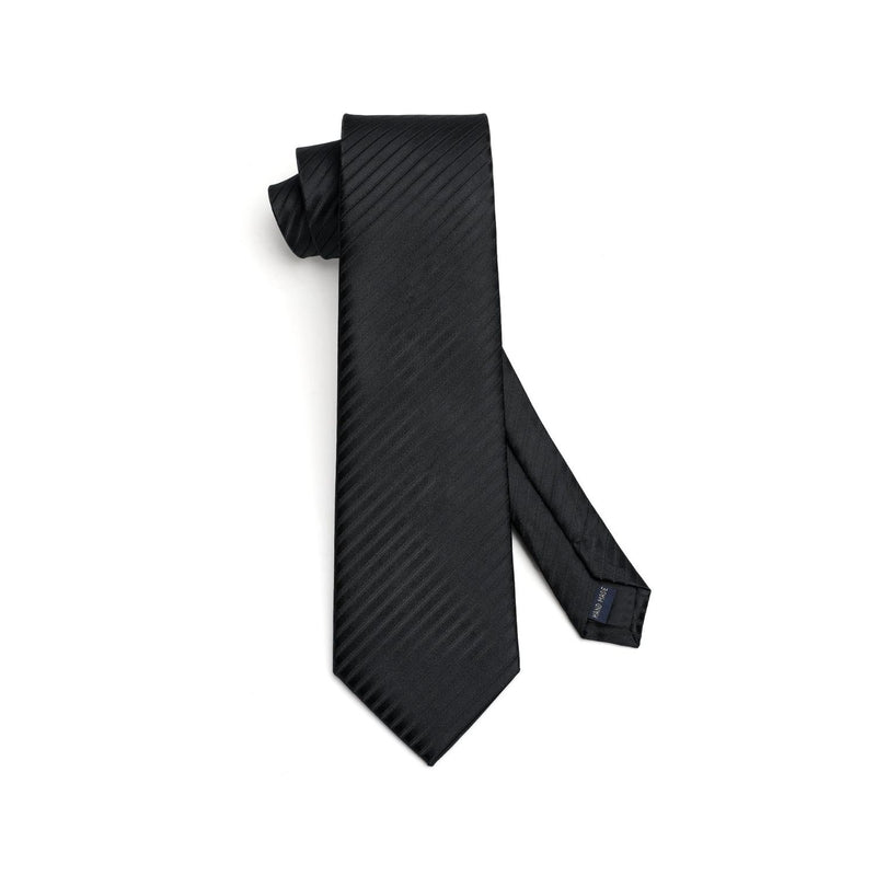 Stripe Tie Handkerchief Set -A-03 BLACK