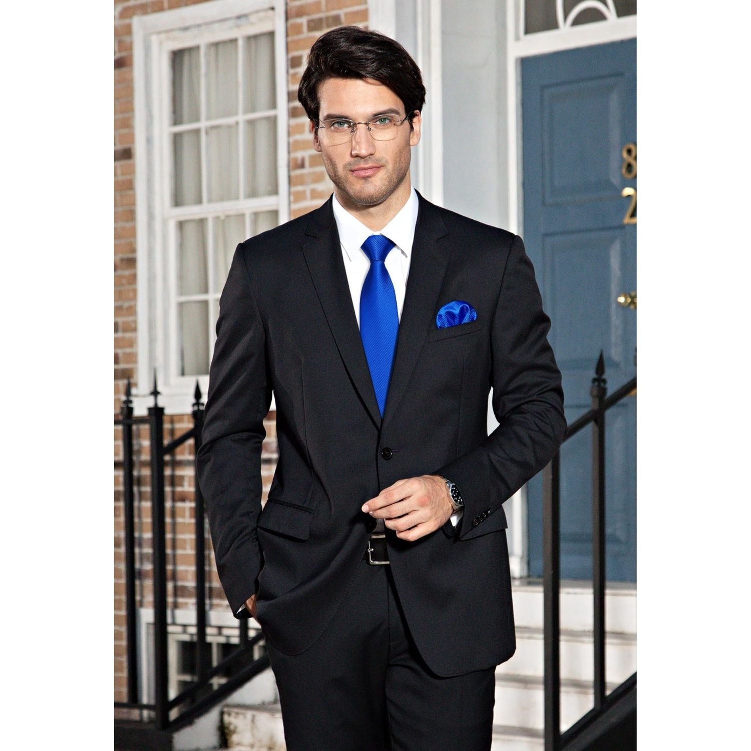 Hisdern Royal Blue Striped Business Tie Set