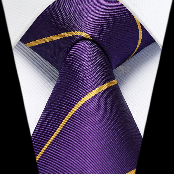 Stripe Tie Handkerchief Set - D-03-PURPLE