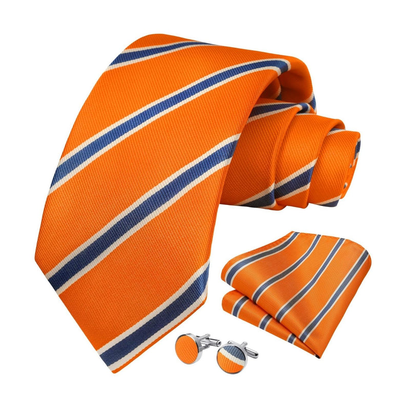 Stripe Tie Handkerchief Cufflinks - 07-ORANGE 2