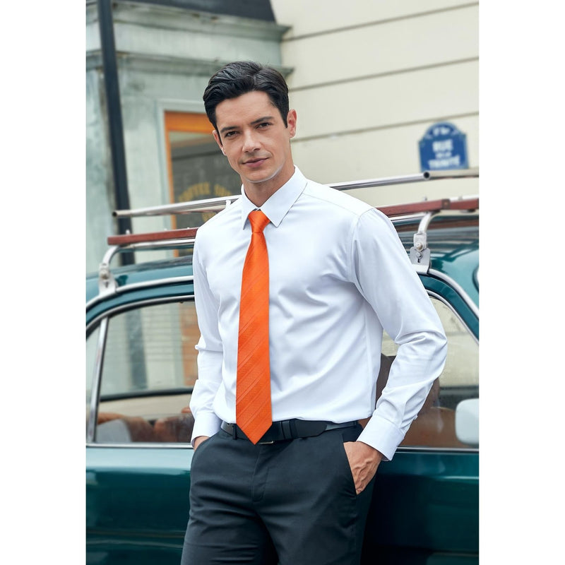 Stripe Tie Handkerchief Set - B-07-SOLID ORANGE