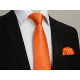 Stripe Tie Handkerchief Set - B-07-SOLID ORANGE