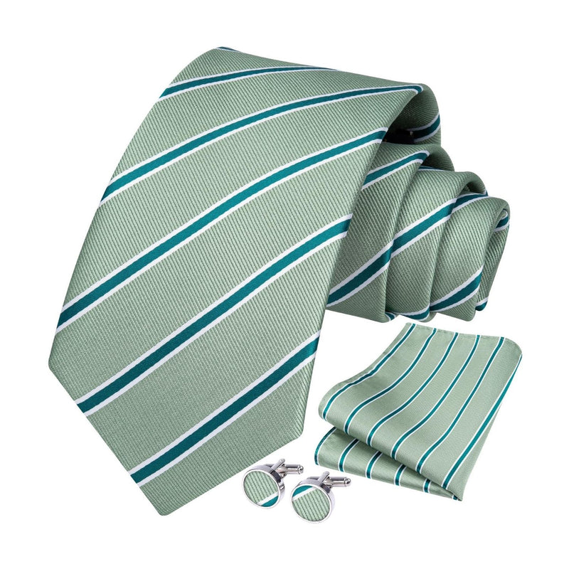 Stripe Tie Handkerchief Cufflinks - 05-SAGE GREEN2