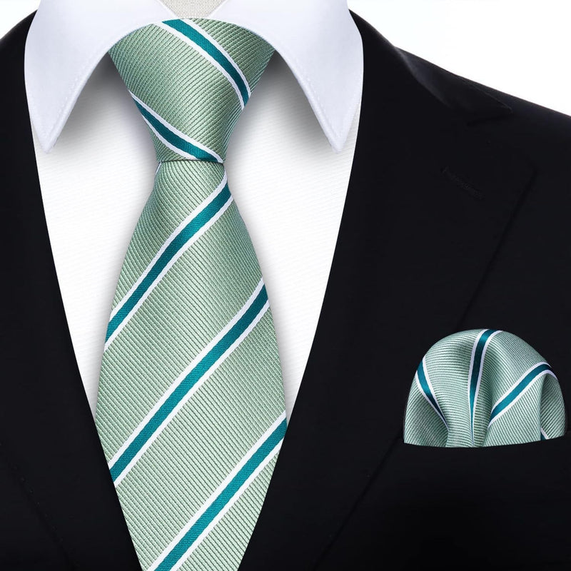 Stripe Tie Handkerchief Cufflinks - 05-SAGE GREEN2