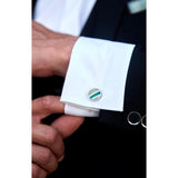 Stripe Tie Handkerchief Cufflinks - 05-SAGE GREEN2