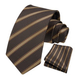 Stripe Tie Handkerchief Set - A-09-BROWN/GOLD