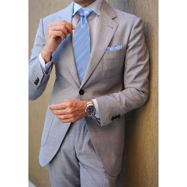 Hisdern Blue Striped Wedding Accessories Set with Cufflinks