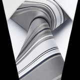 Stripe Tie Handkerchief Set - B-04-BLUE GREY