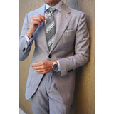 Stripe Tie Handkerchief Set - B-04-BLUE GREY