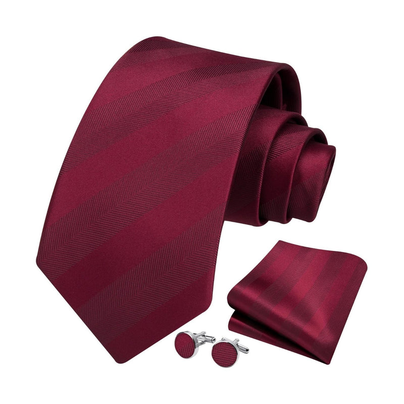 Stripe Tie Handkerchief Cufflinks - 02-RED6